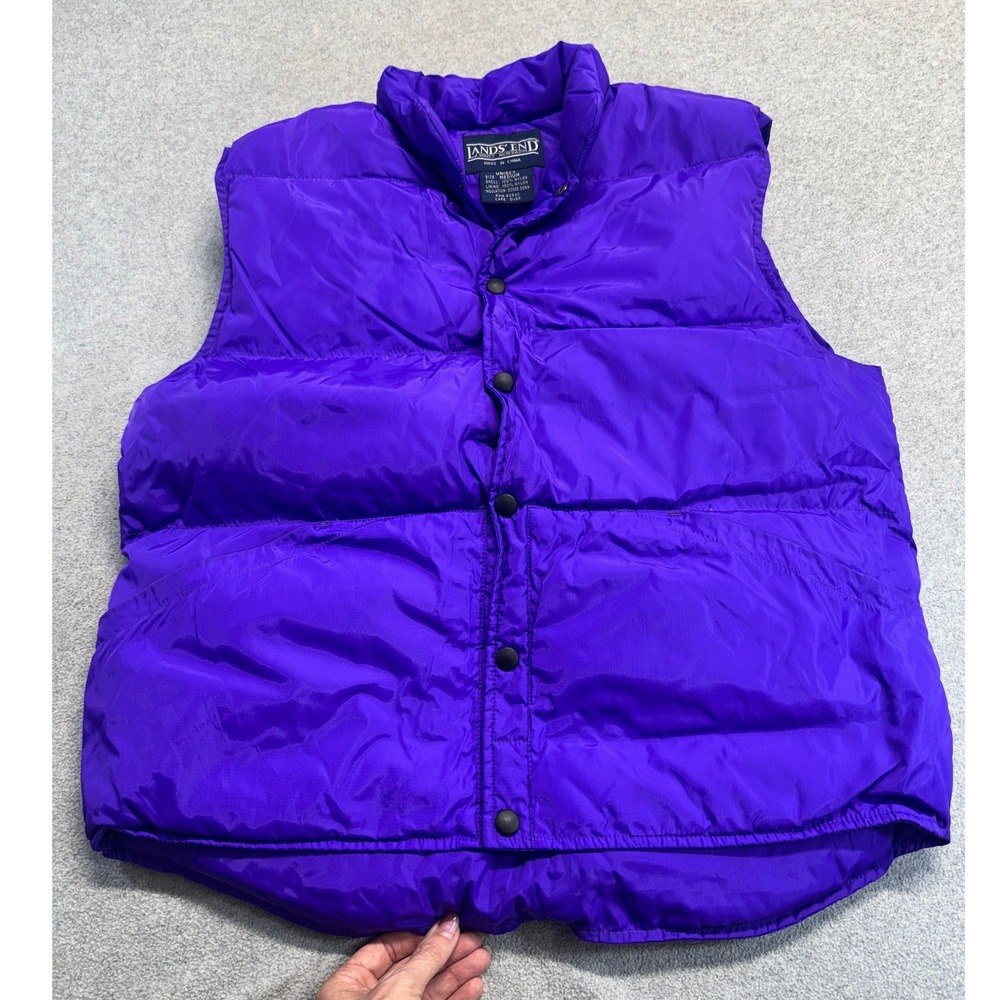 Vintage‎ Lands' End Goose Down Puffer Vest Purple Unisex Medium Snap Front USA